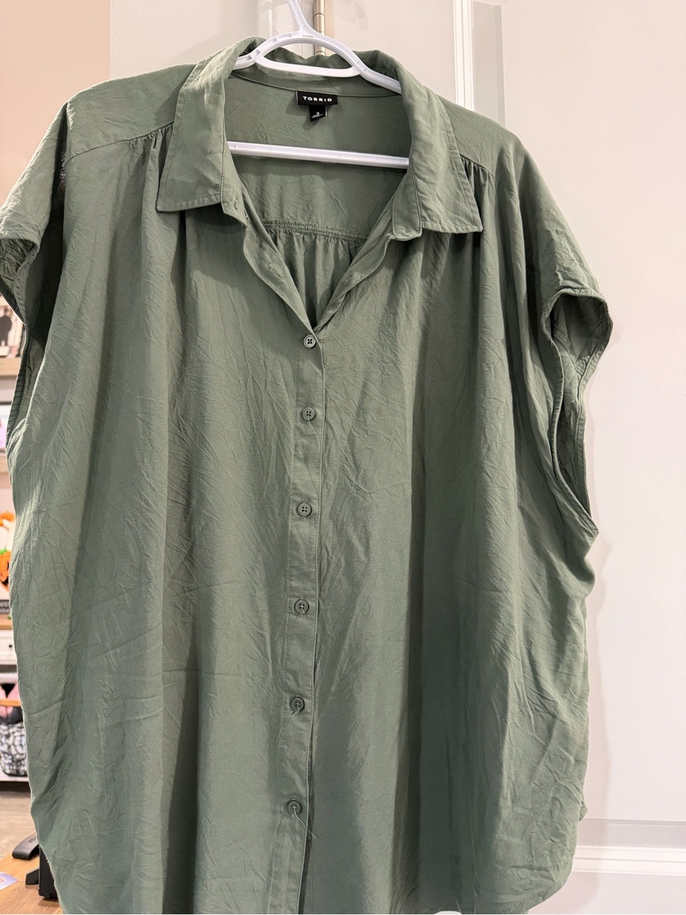 torrid Olive Green Short-Sleeve Button Front Shirt